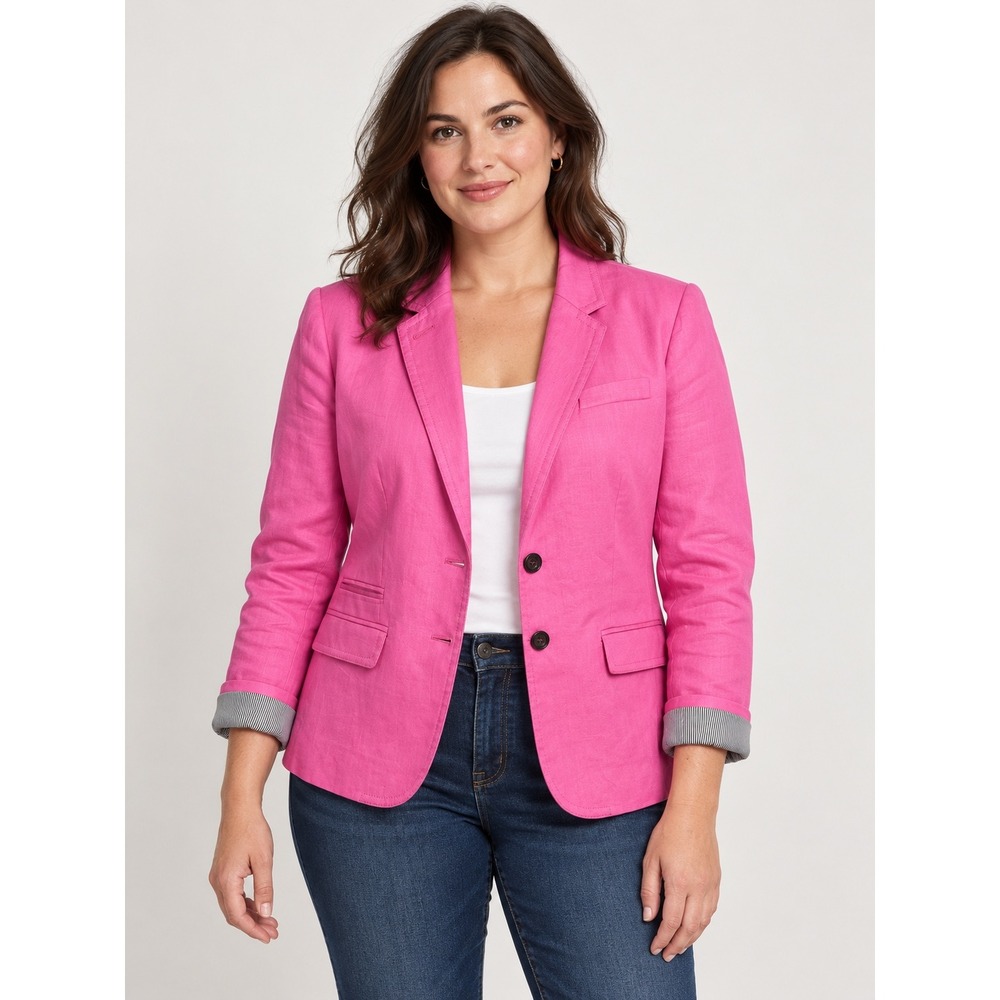 J.Crew Pink Linen Schoolboy Blazer Jacket Size 10 Style 37358 Hot Pink